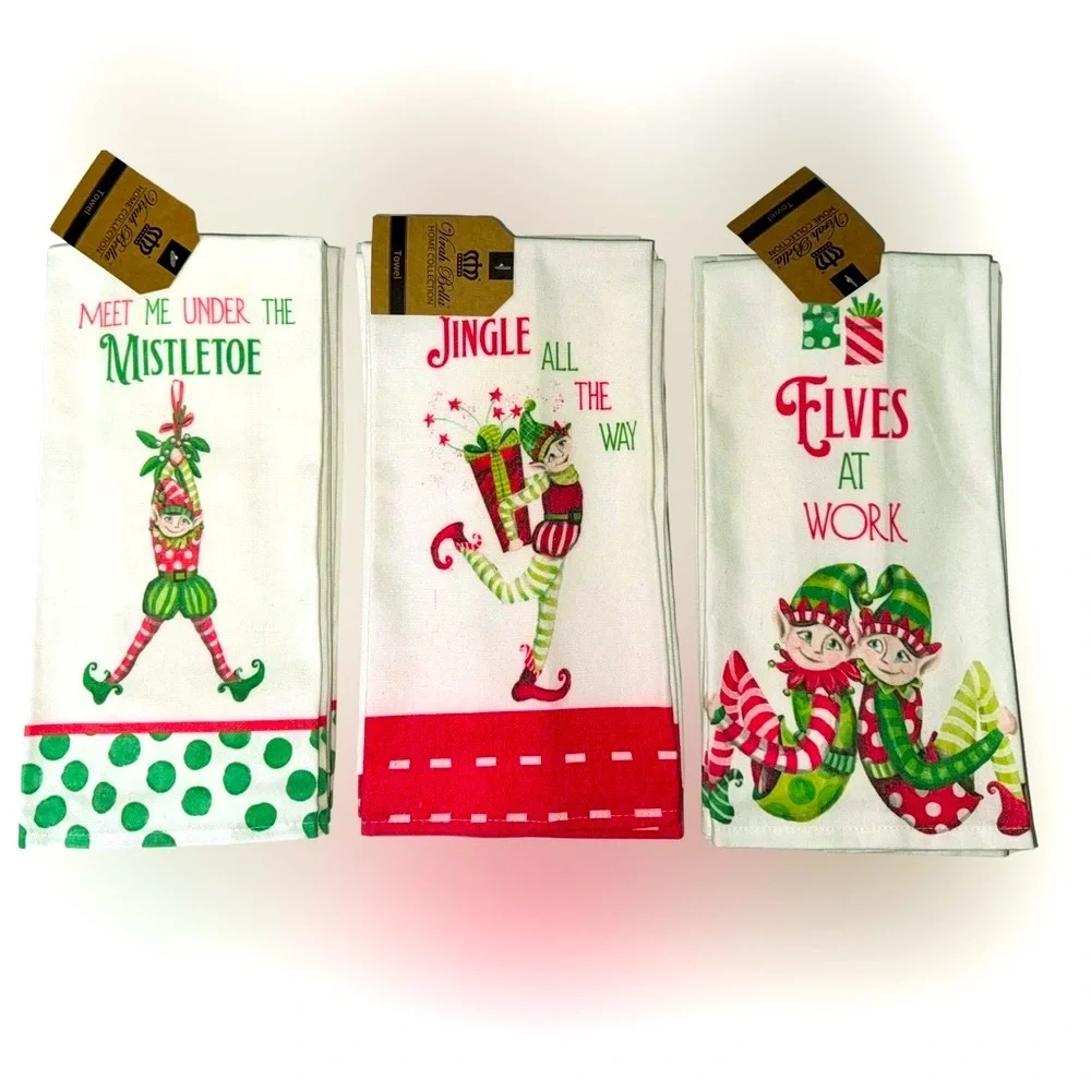 Christmas Elf Kitchen Towels - 3 different designs - PRICE IS FOR 1 Towel - Picture 1 of 6